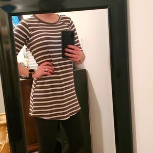 Olive Green Striped 3/4 Sleeved Tunic